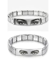 Kişiye Özel Göz Resim Baskılı İtalyan Charm Plakalı Unisex Çelik Bileklik scb93g (Gri)