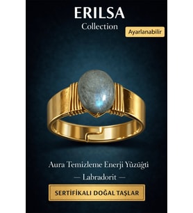 Sertifikalı Labradorit Doğal Taş Yüzük Ayarlanabilir Bakır Üzeri Altın Kaplama Aura Temizleme (Çok Renkli)