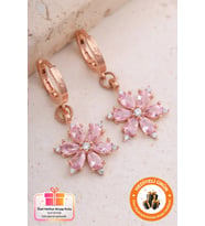 925 Ayar Pembe Lotus Küpe Rose Özel Tasarım Gümüş Hediyelik Ametist Taşlı Lotus Çiçeği Küpe