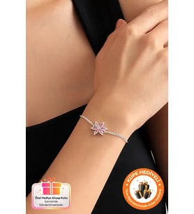 Pembe Lotus Çiçeği Hediyelik Aşk Şans Bereket Gerçek 925 Ayar Gümüş Ametist Taşlı Bileklik