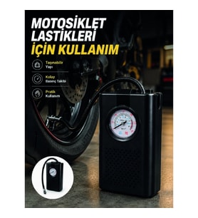 Mey İthalat® Araç Lastik Şişirme Pompası Taşınabilir Analog Basınç Göstergeli Hava Kompresörü