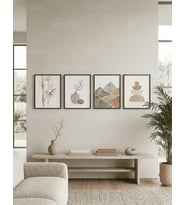 Doğal Minimalist Çizimler 4’lü Ahşap Çerçeveli Tablo Seti