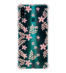 Samsung Galaxy  A20s Uyumlu Köşe Korumalı Antişok Kapak Floral Kırmızı Tasarımlı Şeffaf  Kılıf