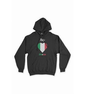 Venedik İtalya Bayraklı Kalpli Siyah Sweatshirt Hoodie