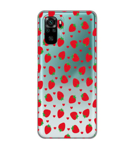 Xiaomi Redmi Note 10 / Note 10S Uyumlu Çilek ve Kalpler Tasarımlı Şeffaf Telefon Kılıfı