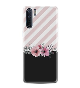 Oppo A91 Kılıf Resimli Desenli Baskılı Silikon Kılıf Strip Pink Flowers 1396