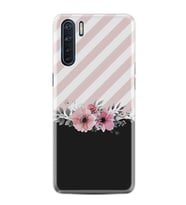 Oppo A91 Kılıf Resimli Desenli Baskılı Silikon Kılıf Strip Pink Flowers 1396