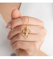 Vaoov 925 Ayar Gümüş Kalpli Sarılan Çİftler Kolye (Gold)