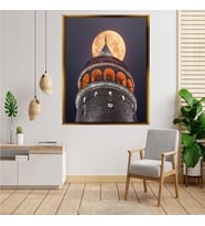 Tablore Dolunay Ve Gece Galata Kulesi Fotoğrafı Kanvas Tablo İstanbul Manzaralı Duvar Dekoru