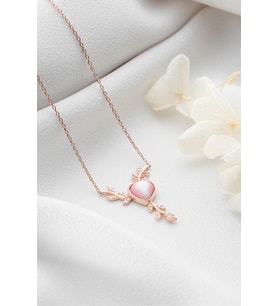 925 Ayar Gümüş Rose Daldaki Kalp Kolye