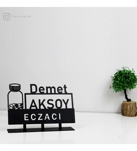 Eczacı Masaüstü İsimlik - Metal Masa İsimliği - Hediye Ofis İsimlik