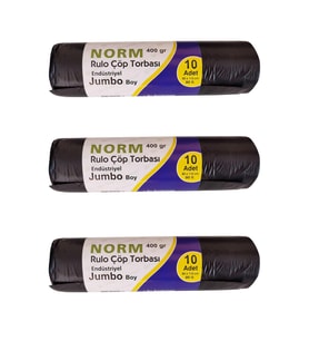 Norm Endüstriyel Jumbo Çöp Torbası Poşeti - 2 Kat - Siyah - 400 Gr. - 80 x 110 Cm. / 3 Rulo