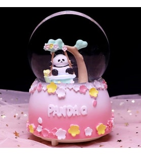 Dekoratif Panda Müzikli Püskürtmeli Büyük Boy Kar Küresi Pembe
