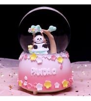 Dekoratif Panda Müzikli Püskürtmeli Büyük Boy Kar Küresi Pembe
