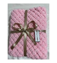 El Örgüsü Alize Puffy Bebek Battaniyesi Pudra Pembe Hasır Desen