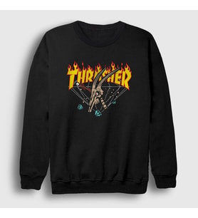Presmono Unisex Siyah Skull Thrasher Sweatshirt 279978tt