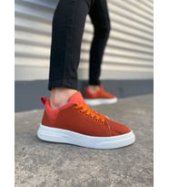 Turuncu Flex Bağcıklı Keten Kumaş Erkek Günlük Sneaker Ayakkabı