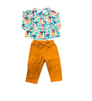 Kız Bebek Çocuk  Pamuklu Desenli Gömlek Pantolonlu Takım