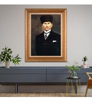 Altın Varaklı Çerçeveli Paspartulu Atatürk Tablo TR0778 (Gold)