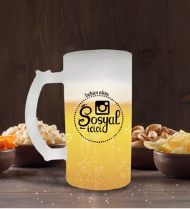 BK Gift Kişiye Özel Sosyal İçici Tasarımlı Buzlu Cam Bira Bardağı 50cl-4 (Beyaz)