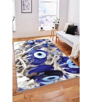 Lacivert Nazar Boncuğu Desenli 3D Kaymaz Tabanlı Halı RV363 - 100 x 160 cm
