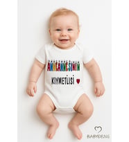 Anneannesinin Kıymetlisi Yazılı Çıtçıtlı Bebek Body Tulum  Kısa Kollu %100Pamuk Zıbın  0-3Ay-24Ay (Beyaz)