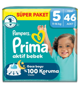 Prima Bebek Bezi Aktif Bebek Süper Paket 5 Beden 46 Adet