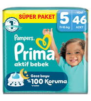 Prima Bebek Bezi Aktif Bebek Süper Paket 5 Beden 46 Adet