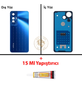 Infinix Hot 20S Mavi Uyumlu Arka Kapak + B7000 Yapıştırıcı Arka Cam Batarya Pil Kapağı Lazer Kesim