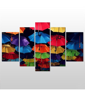 Renkli Şemsiyeler Kanvas Tablo 225x130cm (Karışık)