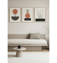 Minimalist Doğa ve Geometrik Sanat 3’lü Ahşap Çerçeveli Tablo Seti