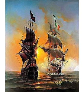 Günbatımında Yelkenliler Sayılarla Boyama Seti 40x50 cm (Tuvale Gerili)
