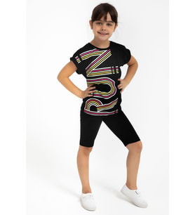 Roly Poly 2776 Run Siyah Kız Çocuk Kısa Kollu Şortlu Pijama Tayt Takım