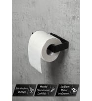 Yapışkanlı Tuvalet Kağıtlığı - Dekoratif Banyo Askısı Peçetelik (Siyah)