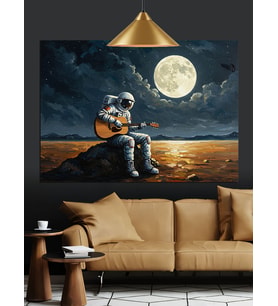 Romantik Astronot Dolunay  Dekoratif Kanvas - Mdf Ahşap Tablo