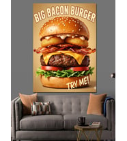 Big Bacon Burger Reklam Tasarımı Dekoratif Kanvas - Mdf Ahşap Tablo