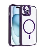Apple iPhone 15 Uyumlu Kılıf Standlı ve Kamera Lens Hediyeli M-Safe Şarj Özellikli Zore Etro Kapak (Koyu Mor)