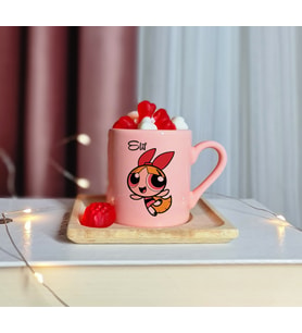 Power Puff Girls ( Blossom ) Tasarımlı Kişiye Özel Pembe Türk Kahvesi Fincanı
