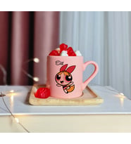 Power Puff Girls ( Blossom ) Tasarımlı Kişiye Özel Pembe Türk Kahvesi Fincanı