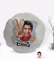 BK Gift Kişiye Özel İsimli Erkek Karikatürlü Yuvarlak Dekoratif Kırlent Yastık-33