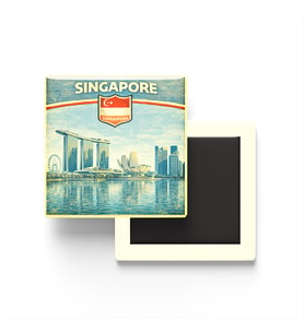 Retro Singapur Singapur Şehri Temalı Vintage Buzdolap Magneti – 9x9 cm