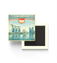 Retro Singapur Singapur Şehri Temalı Vintage Buzdolap Magneti – 9x9 cm