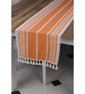 Örme Turuncu Runner , Püsküllü Organik Pamuk Dantel Örme Runner 35x155 Cm Regina Runner Masa Örtüsü