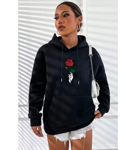 Unisex Rose Baskılı Sweatshirt (Siyah)