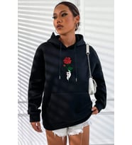 Unisex Rose Baskılı Sweatshirt (Siyah)