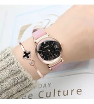 Gogoey Kadın Kol Saati + Bileklik Lüks Moda Şık Trend Bayan Saat Pembe Rose Gold Doğum Günü Hediye