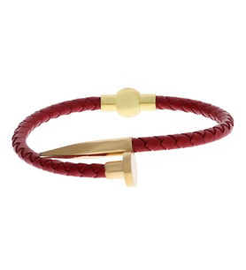 Unisex Çivi Model Gold Renk Detay Kırmızı Bileklik