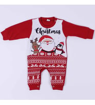 Unisex Kırmızı Noel Baba Baskılı Geyikli Tulum