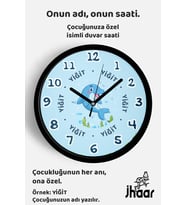 İsme Özel Sevimli Yunus Çocuk Odası Duvar Saati Orta Boy 30 cm Siyah Camlı Sessiz