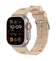 Apple Watch Ultra 49mm Uyumlu Kordon Silikon Yumuşak Esnek Metal Klipsli KRD-92 Kayış (Açık Kahve)